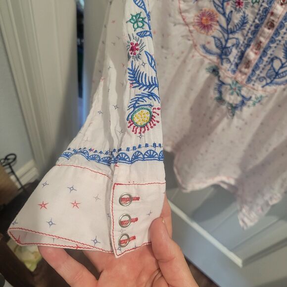 Johnny Was 3J Workshop Boho Floral Embroidered Top S Festival Multicolor Peasant - Picture 5 of 13